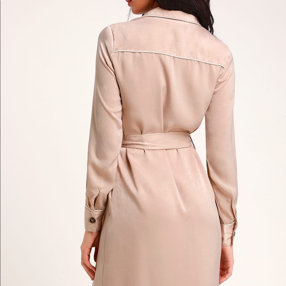 Lulus Elise Blush Satin Long Sleeve Midi Dress - Picture 4 of 5